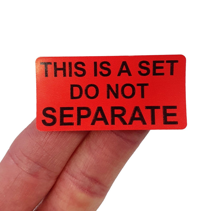 'This is a Set DO NOT Separate' Warning Labels, Red, 50mm x 25mm, 500 labels per roll, Glossy Paper Stickers.