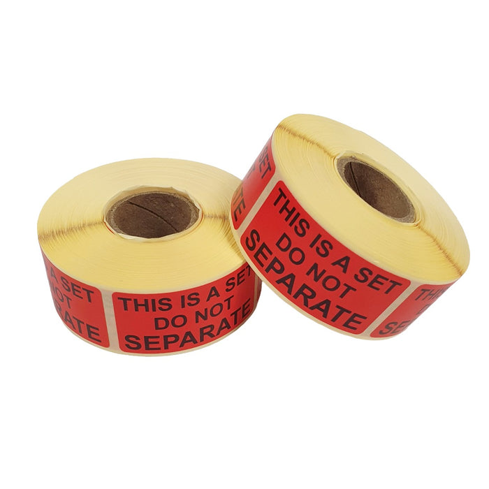 'This is a Set DO NOT Separate' Warning Labels, Red, 50mm x 25mm, 500 labels per roll, Glossy Paper Stickers.