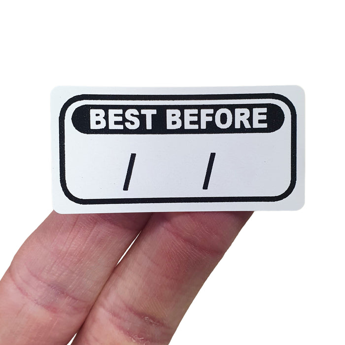Best Before Date Labels on a Roll, 50mm x 25mm, White and Black, Writable Date Format, 500 Labels per Roll