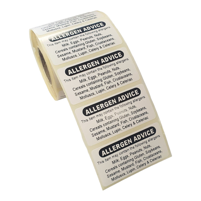 Allergen Advice Food Labels on a Roll, 50mm x 25mm, Permanent Adhesive, 500 Labels per Roll