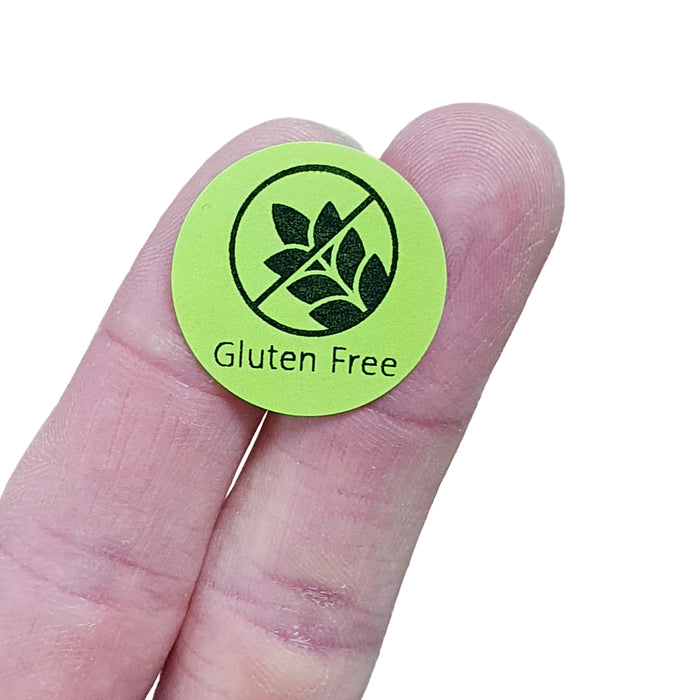 Gluten Free Labels, Round Stickers, Green and Black, 25mm Diameter, Permanent Adhesive, 500 per Roll