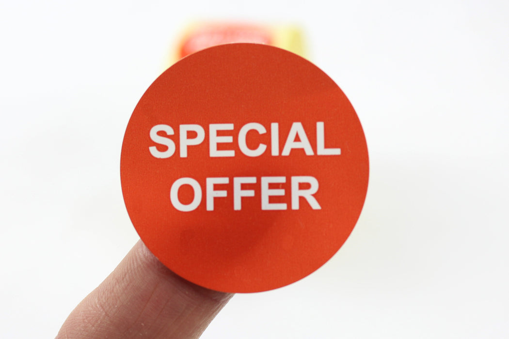 "Special Offer" Promotional Labels, Red & White. 40mm Diameter.