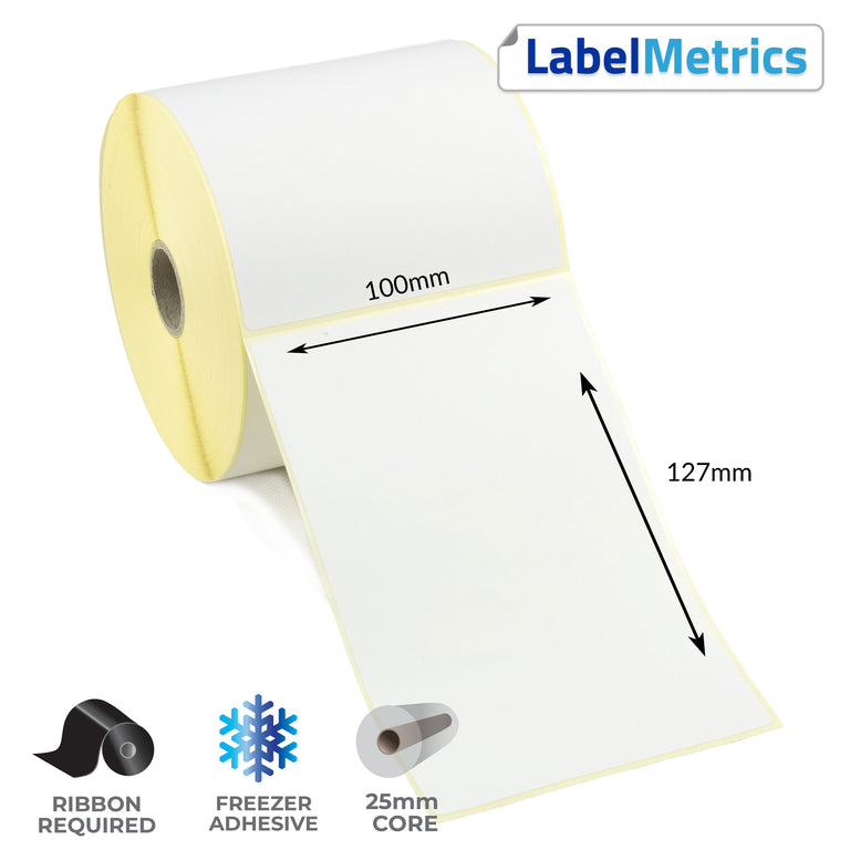 100 x 127mm Perforated Thermal Transfer Labels - Freezer Adhesive