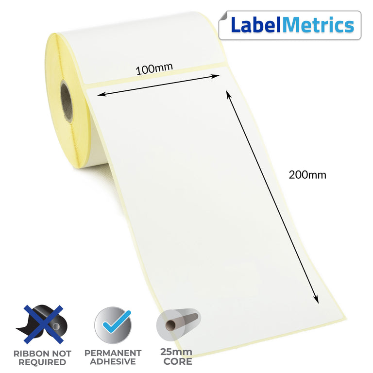 100 x 200mm Perforated Direct Thermal Labels - Permanent Adhesive