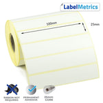 100 x 25mm Direct Thermal Labels - Permanent Adhesive