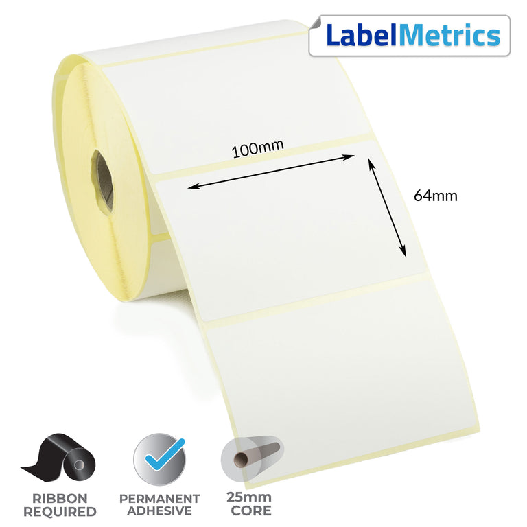 100 x 64mm Thermal Transfer Labels - Permanent Adhesive