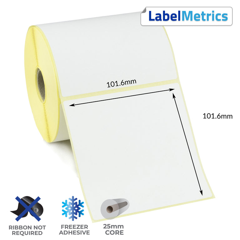 101.6 x 101.6mm Direct Thermal Perforated Labels - Freezer Adhesive