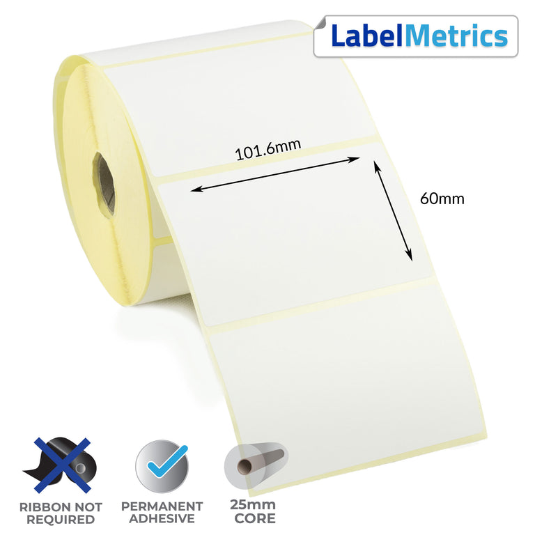 101.6 x 60mm Direct Thermal Labels - Permanent Adhesive