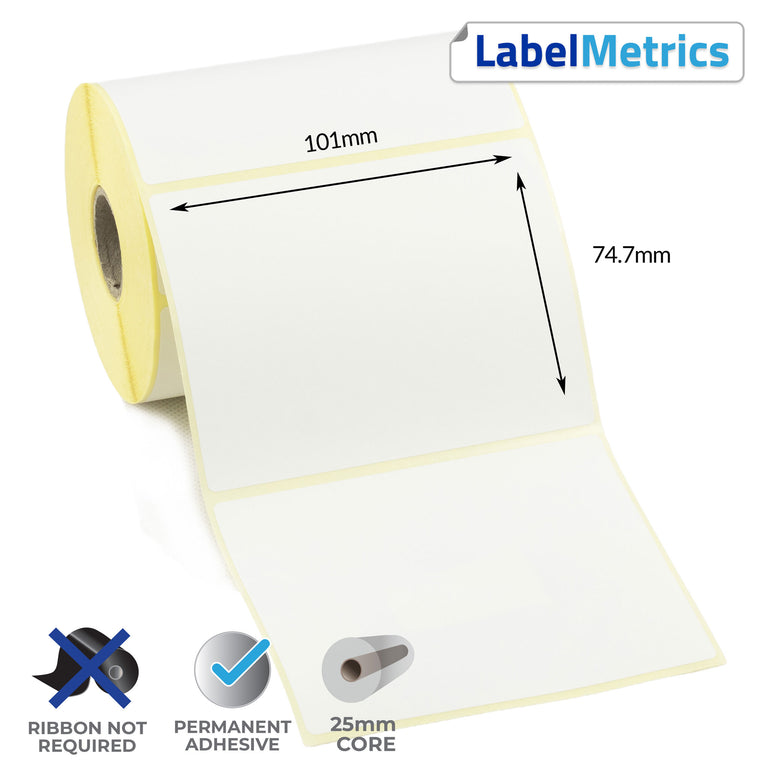 101 x 74.7mm Perforated Direct Thermal Labels - Permanent Adhesive