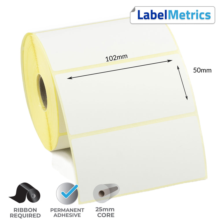 102 x 50mm Thermal Transfer Labels - Permanent Adhesive