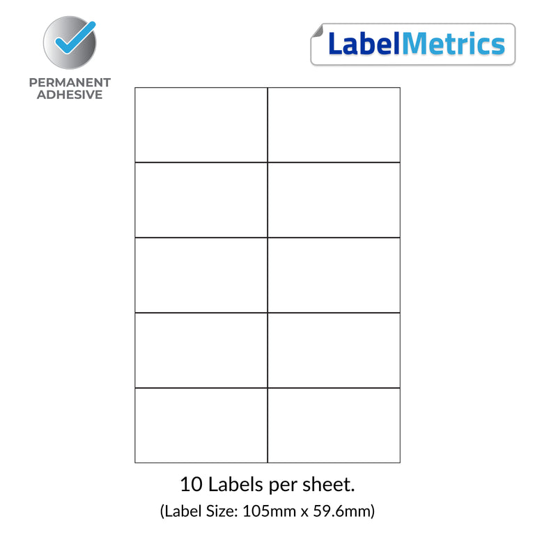 A4 Laser Labels - Inkjet Labels - 10 Per Sheet 105mm x 59.6mm (LL10NSE)