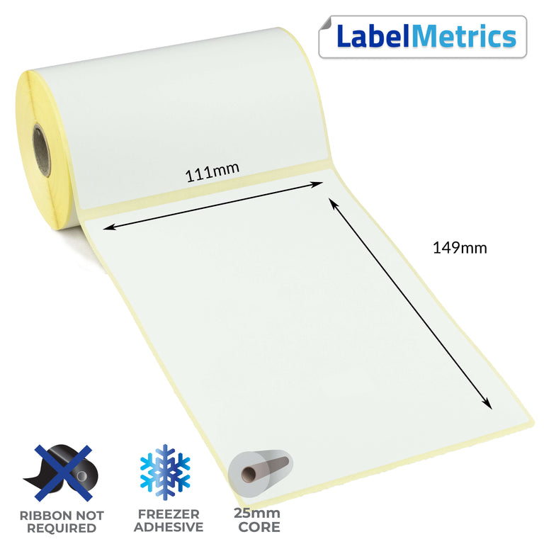111 x 149mm Perforated Direct Thermal Labels - Freezer Adhesive