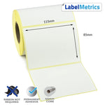 115 x 85mm Direct Thermal Labels - Permanent Adhesive