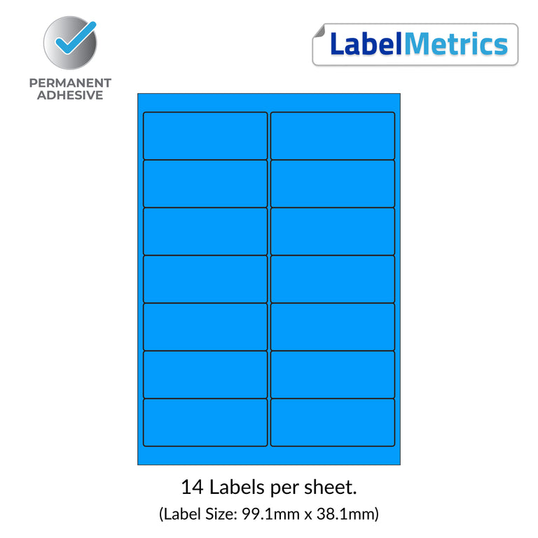 Process Blue A4 Laser Labels - Inkjet Labels - 14 Per Sheet (99.1mm x 38.1mm) LL14