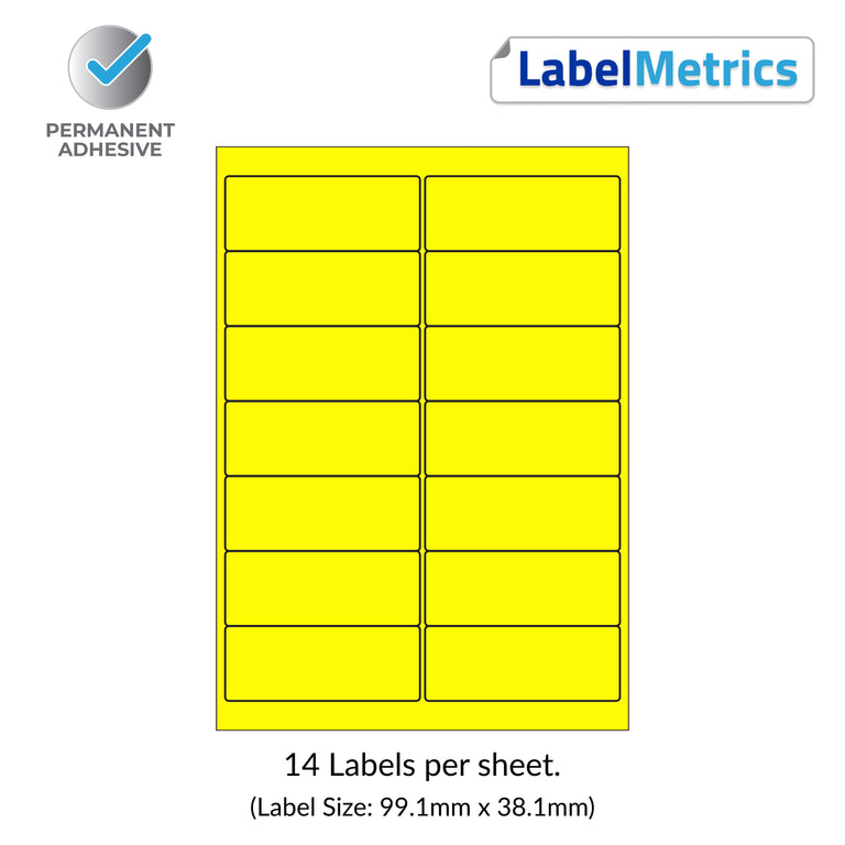 Pantone Yellow A4 Laser Labels - Inkjet Labels - 14 Per Sheet (99.1mm x 38.1mm) LL14