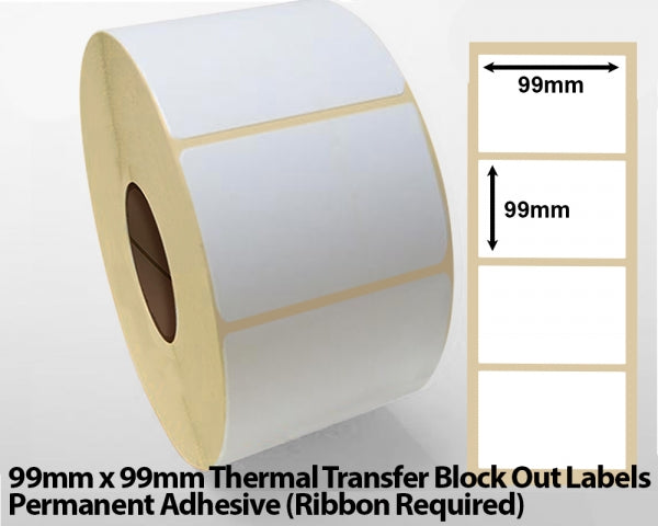 99 x 99mm Thermal Transfer Block Out Labels - Permanent Adhesive
