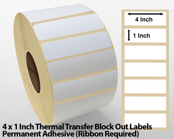 4 x 1 Inch Thermal Transfer Block Out Labels - Permanent Adhesive
