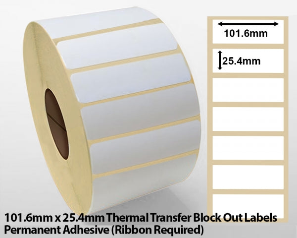 101.6 x 25.4mm Thermal Transfer Block Out Labels - Permanent Adhesive