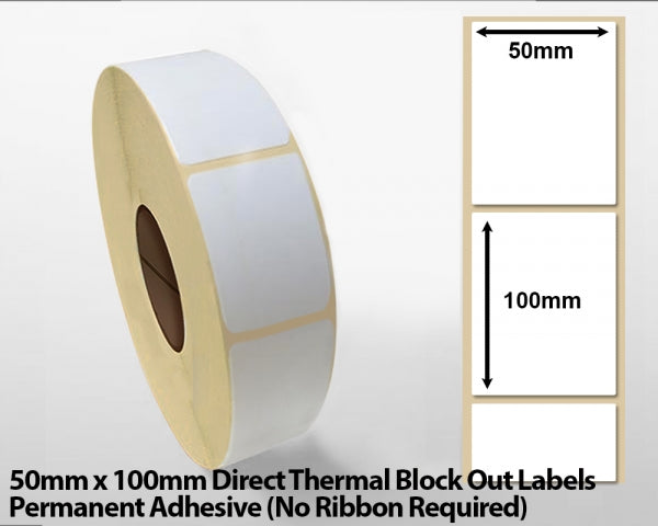 50 x 100mm Thermal Transfer Block Out Labels - Permanent Adhesive