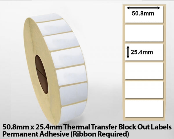 50.8 x 25.4mm Thermal Transfer Block Out Labels - Permanent Adhesive