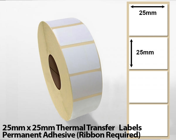 25 x 25mm Thermal Transfer Block Out Labels - Permanent Adhesive
