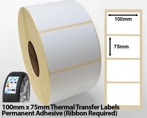 100 x 75mm Tyre Adhesive Thermal Transfer Labels - Permanent Adhesive