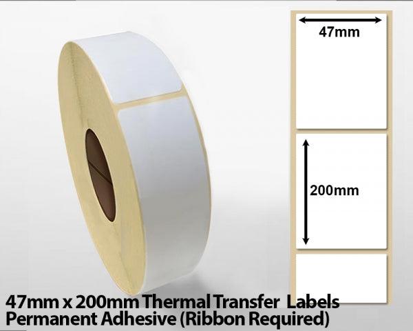 47 x 200mm thermal transfer labels - permanent adhesive