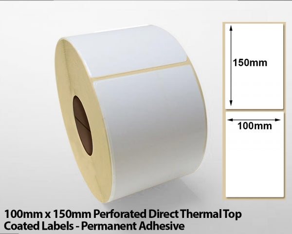 100 x 150mm Direct Thermal Top Coated Labels with Perforations - Permanent Adhesive