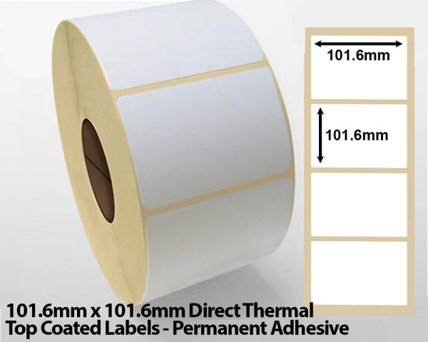 101.6 x 101.6mm Direct Thermal Top Coated Labels - Permanent Adhesive