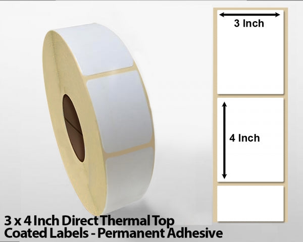 3 x 4 Inch Direct Thermal Top Coated Labels - Permanent Adhesive