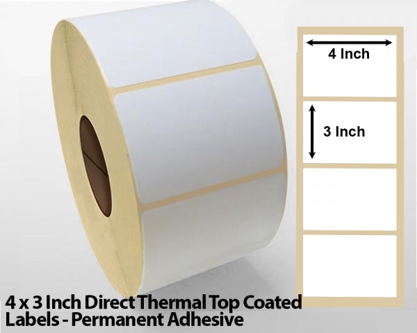 4 x 3 Inch Direct Thermal Top Coated Labels - Permanent Adhesive
