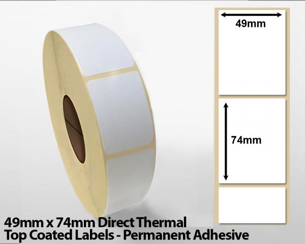 49 x 74mm Direct Thermal Top Coated Labels - Permanent Adhesive