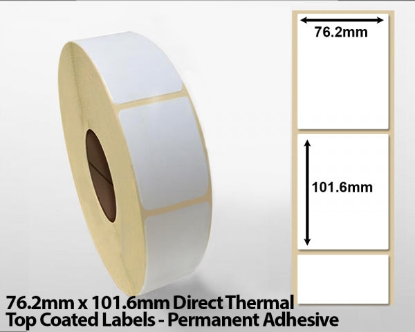 76.2 x 101.6mm Direct Thermal Top Coated Labels - Permanent Adhesive