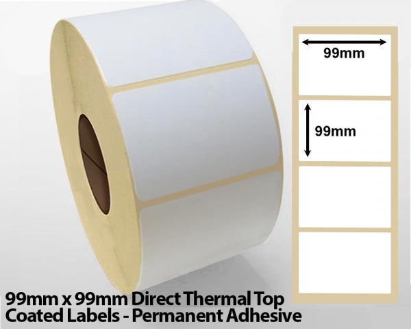 99 x 99mm Direct Thermal Top Coated Labels - Permanent Adhesive