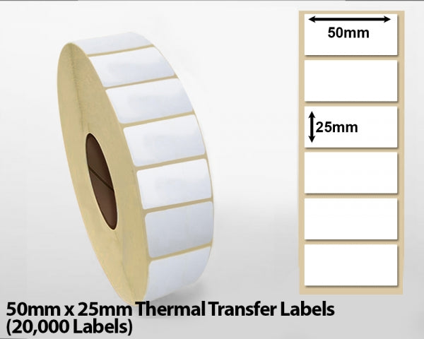 50mm x 25mm Thermal Transfer Labels (20000 Labels)