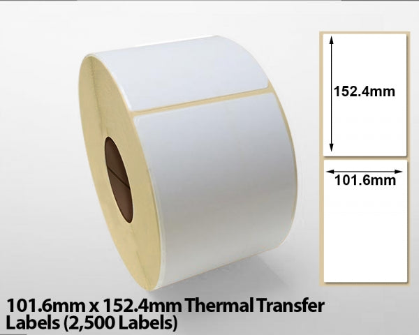 101.6mm x 152.4mm Thermal Transfer Labels (2500 Labels)