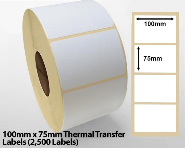100mm x 75mm Thermal Transfer Labels (2500 Labels)