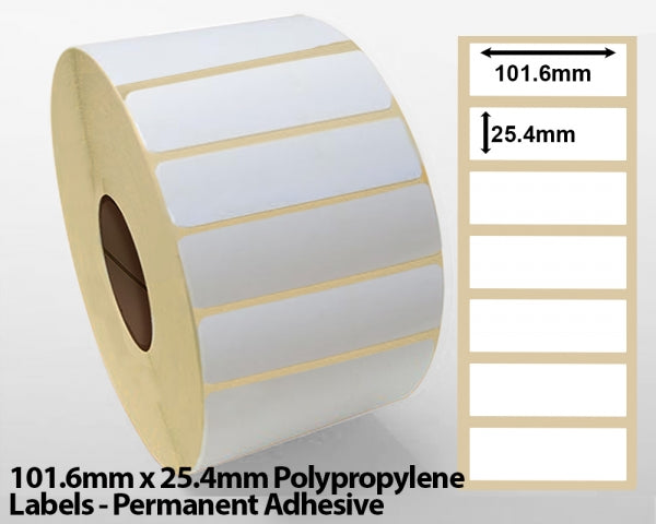100mm x 20mm Polypropylene Labels - Permanent Adhesive