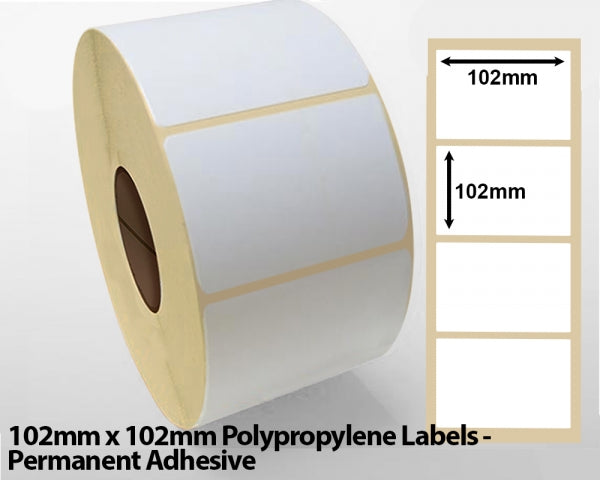 102mm x 102mm Polypropylene Labels - Permanent Adhesive