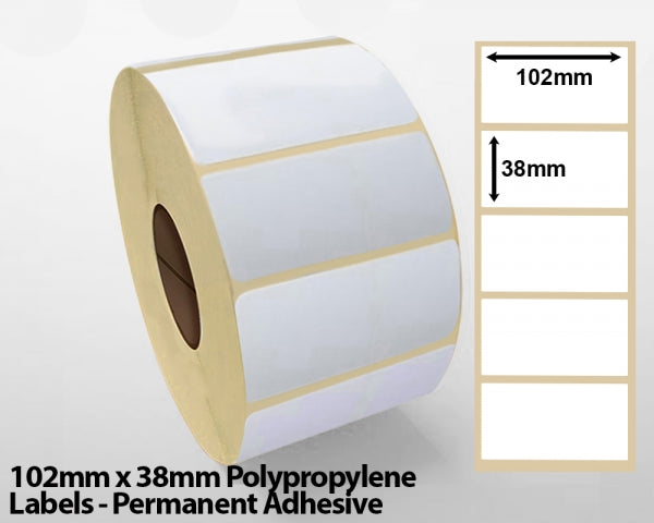 102mm x 38mm Polypropylene Labels - Permanent Adhesive