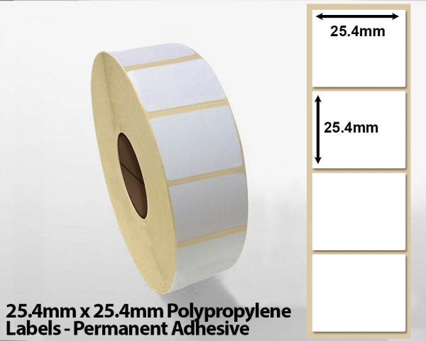 25.4mm x 25.4mm Polypropylene Labels - Permanent Adhesive