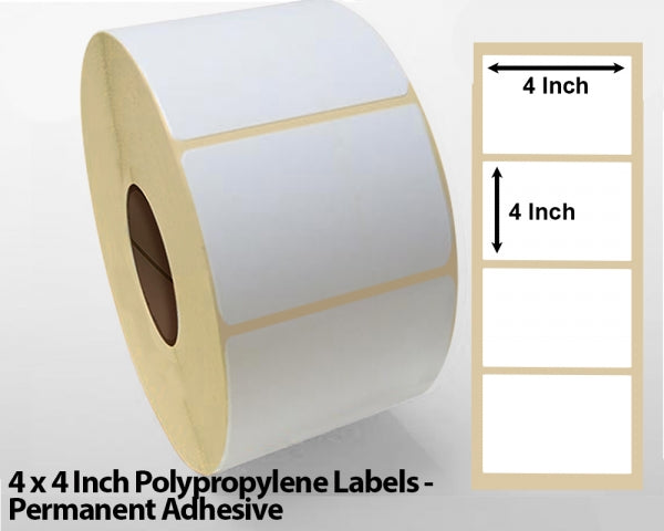 4 x 4 Inch Polypropylene Labels - Permanent Adhesive