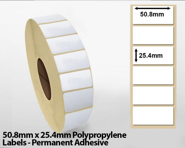 50.8mm x 25.4mm Polypropylene Labels - Permanent Adhesive