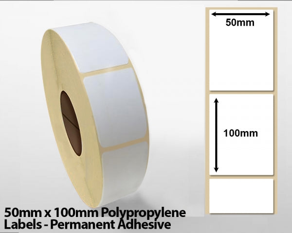 50mm x 100mm Polypropylene Labels - Permanent Adhesive