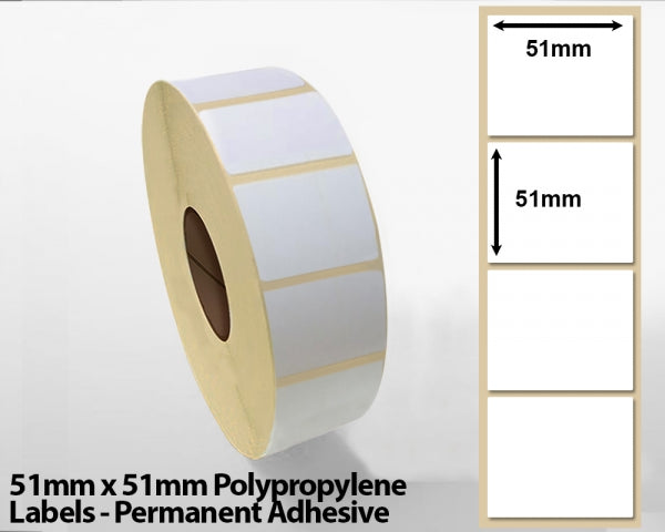 51mm x 51mm Polypropylene Labels - Permanent Adhesive