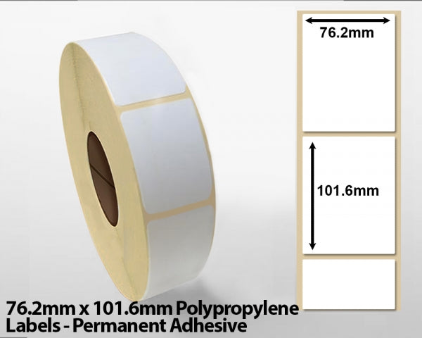 76.2mm x 101.6mm Polypropylene Labels - Permanent Adhesive