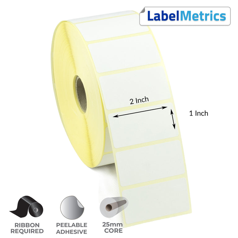2 x 1 Inch Thermal Transfer Labels - Removable Adhesive