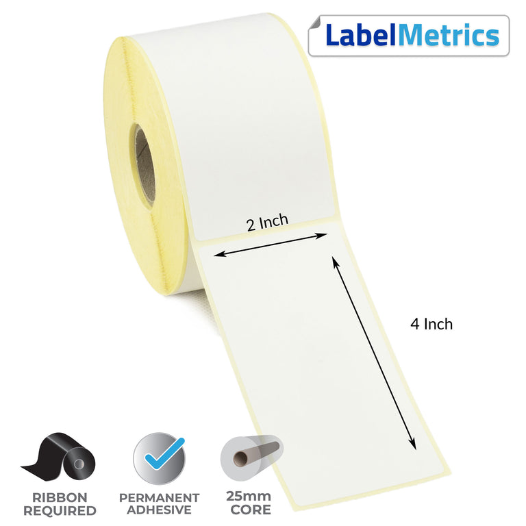 2 x 4 Inch Thermal Transfer Labels - Permanent Adhesive
