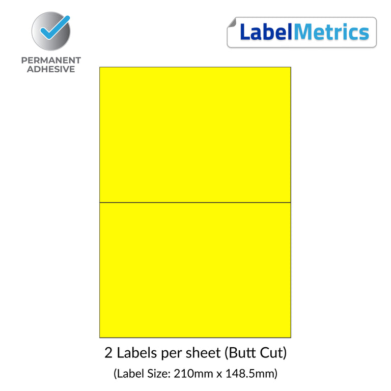 Pantone Yellow A4 Laser Labels - Inkjet Labels - 2 Per Sheet (210mm x 148.5mm) LL02NSE