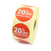 20% off marked price Promotional Labels, Red & White. 40mm Diameter.